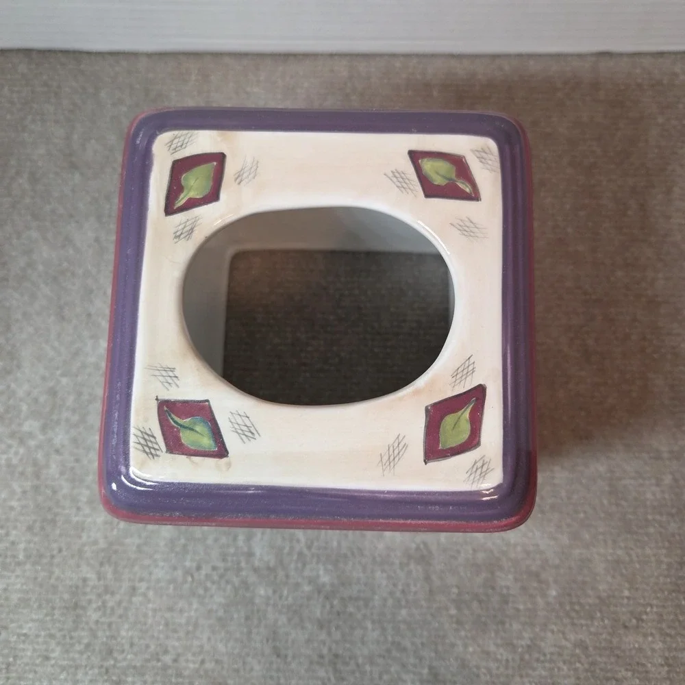 Vintage 90s Wasmutta Floral Geometric Southwest Decor Ceramic Tissue Box Cover